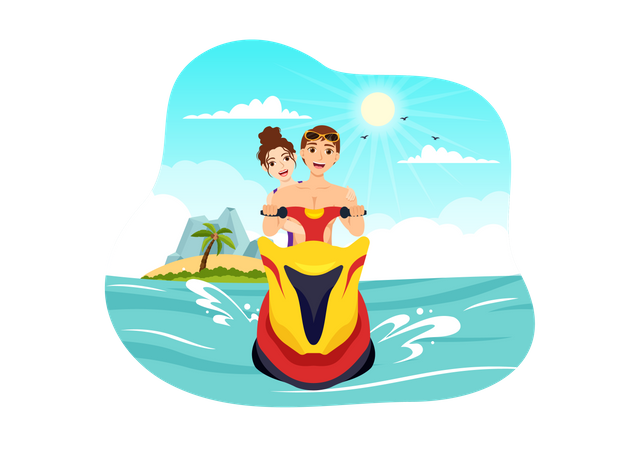 People Ride Jet Ski Illustration  Illustration