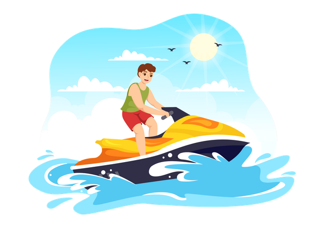 People Ride Jet Ski Illustration  일러스트레이션