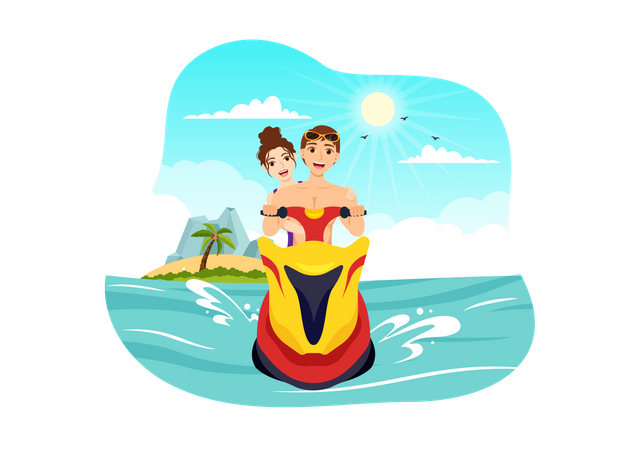 People Ride Jet Ski Illustration  일러스트레이션