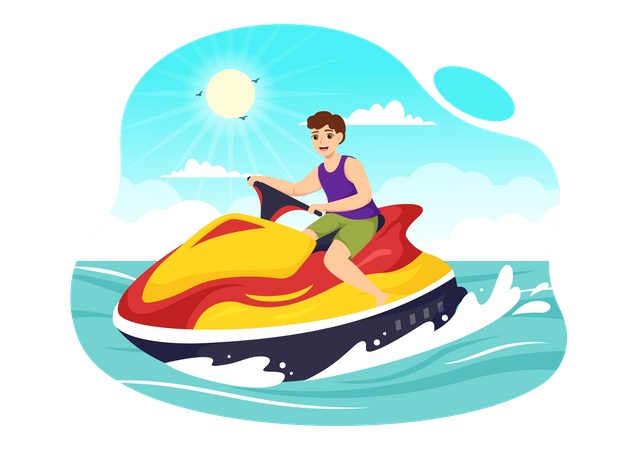 People Ride Jet Ski Illustration  일러스트레이션