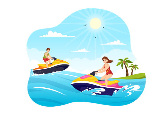 People Ride Jet Ski Illustration  일러스트레이션
