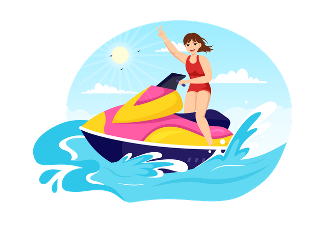 People Ride Jet Ski Illustration  일러스트레이션