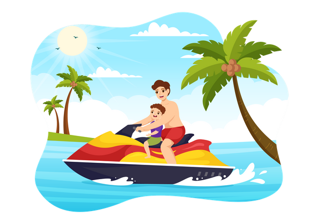 People Ride Jet Ski  일러스트레이션
