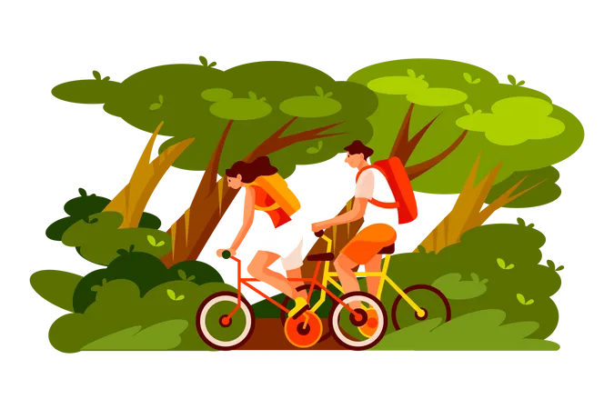 People riding a bike in the park Illustration