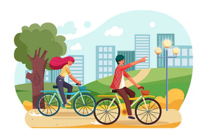 People riding a bike in the park  Illustration