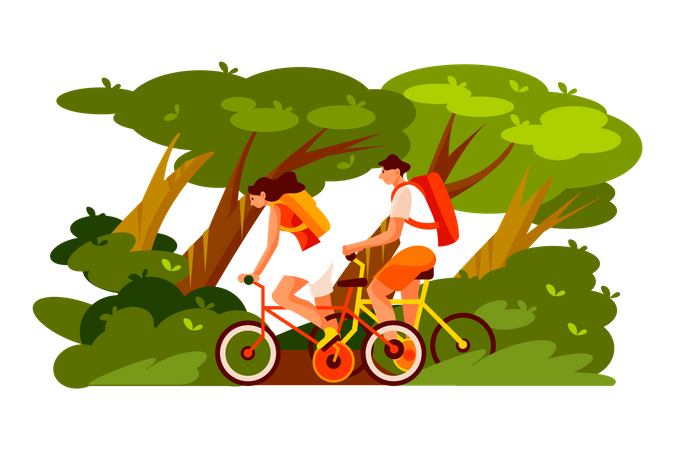 People riding a bike in the park  Illustration