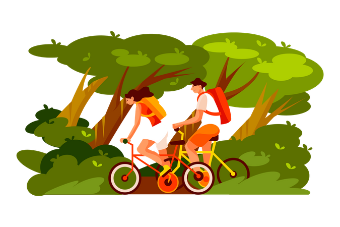 People riding a bike in the park  Illustration