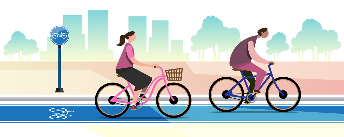 People riding bicycle in bike lane Illustration