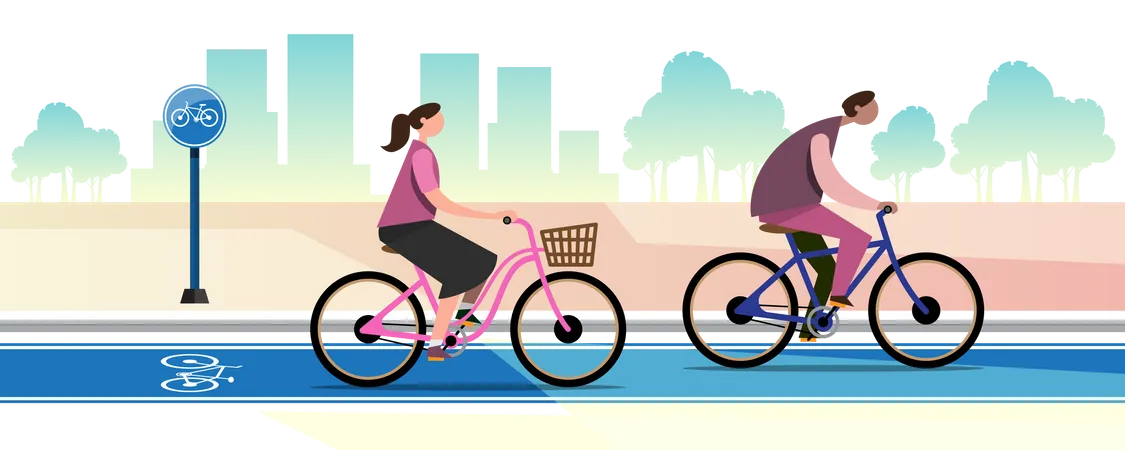 People riding bicycle in bike lane Illustration