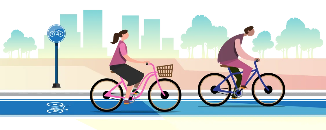 People riding bicycle in bike lane  Illustration