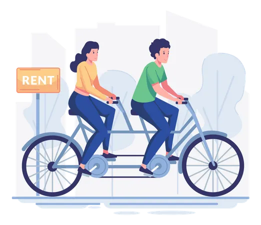 People riding bicycle purchased on rent Illustration