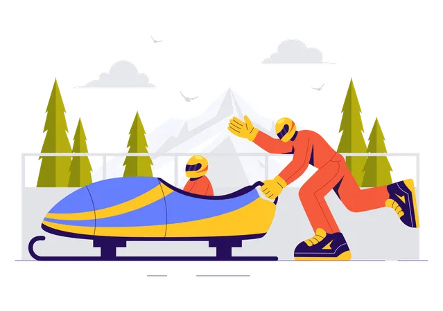 People Riding Bobsleigh  Illustration