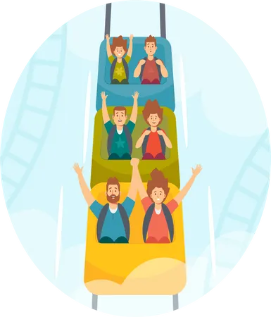 People Riding Roller Coaster in Amusement Park Illustration