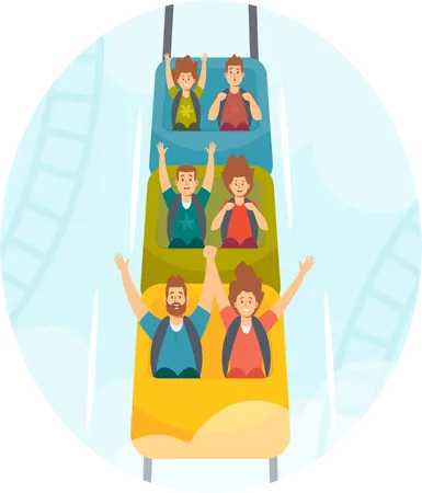 People Riding Roller Coaster in Amusement Park  Illustration