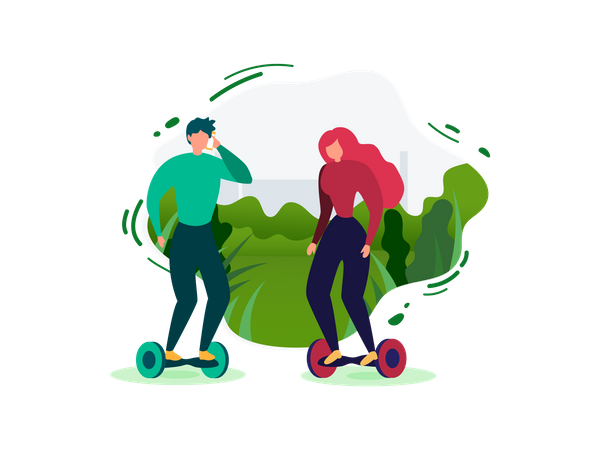 People Riding Self Balancing Electric Scooters in Park  Illustration