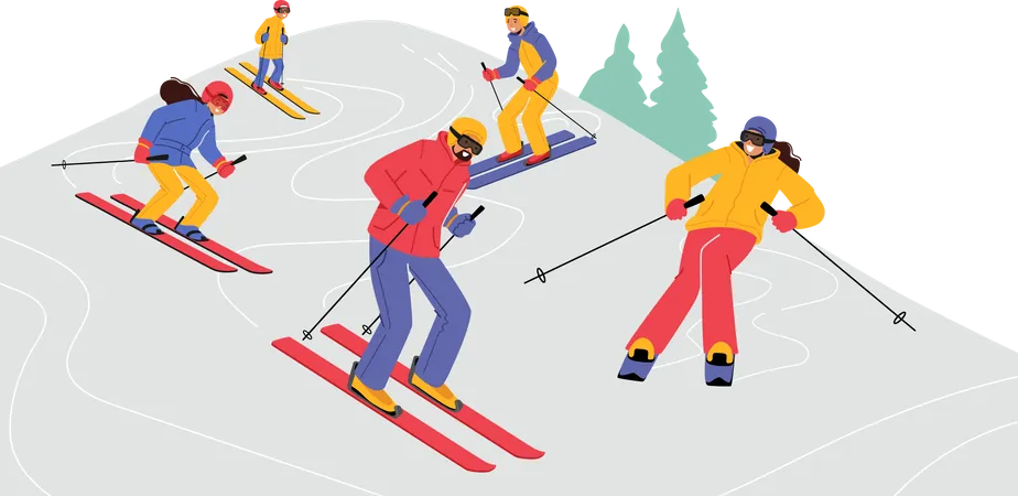 People riding skis Illustration