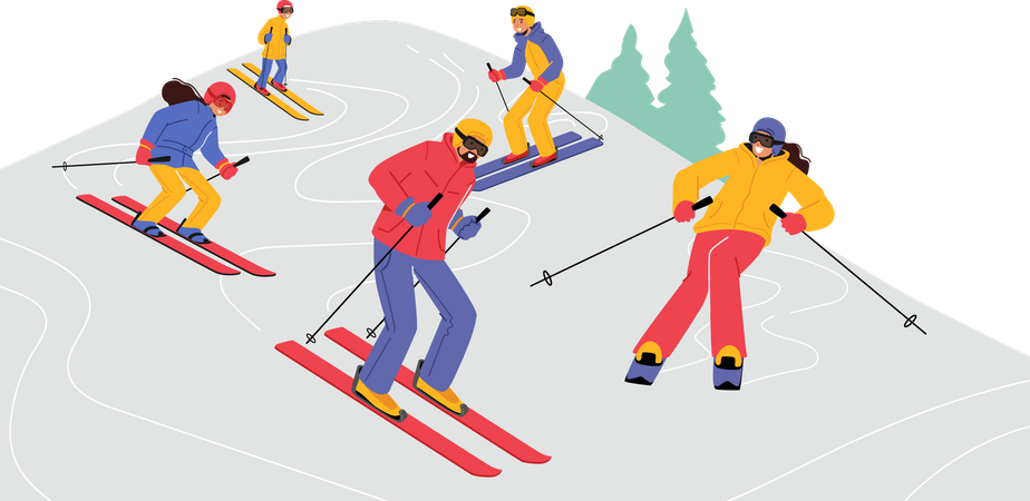 People riding skis  Illustration