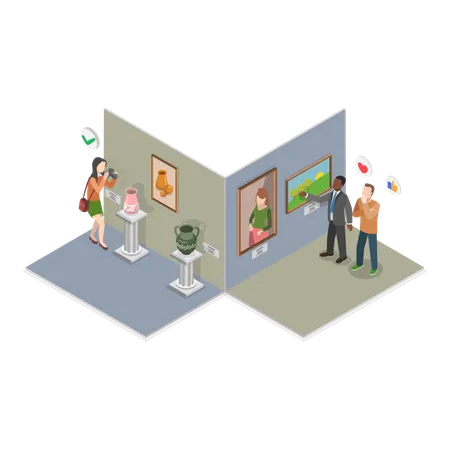 3 D Isometric Flat Vector Illustration Of Arts And Paleontology Museum Gallery Exhibition Item 3 Illustration