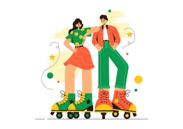 People Roller Skating  Illustration