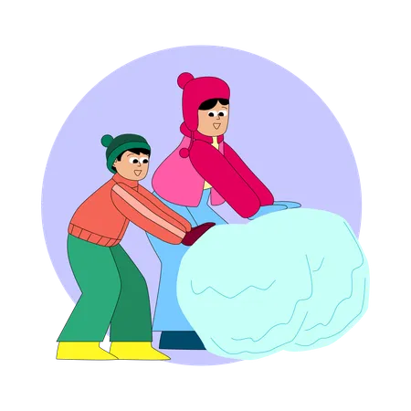 People rolling big snowball  Illustration