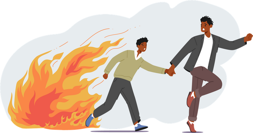 People Run Escaping from Ragging Fire  Illustration