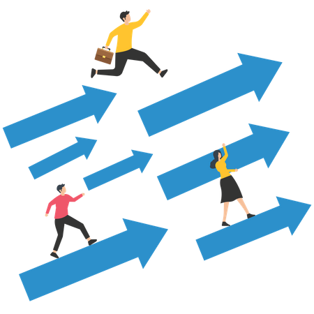 People run up to achieving goal  Illustration