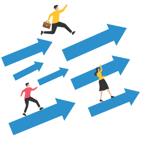 People run up to achieving goal  Illustration
