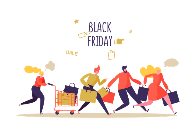 People running for Black Friday Sale shopping  Illustration