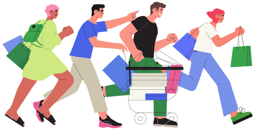 People running for discount  Illustration