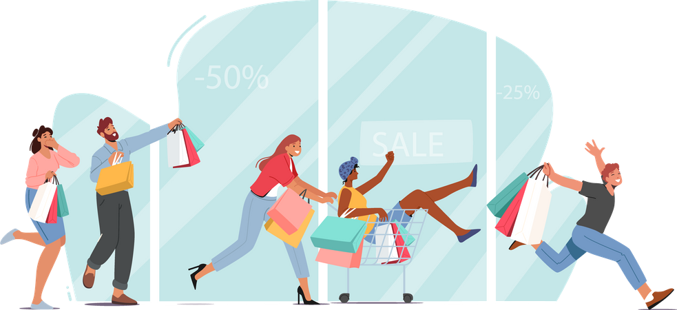 People running for shopping sale Illustration