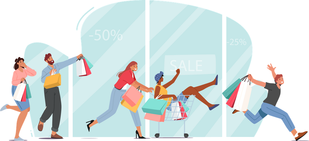 People running for shopping sale  Illustration