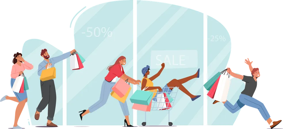 People running for shopping sale  Illustration