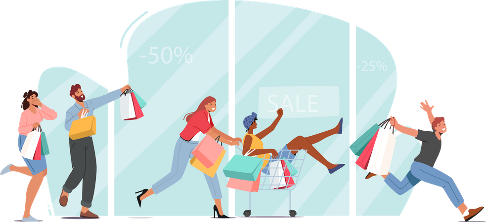 People running for shopping sale  Illustration