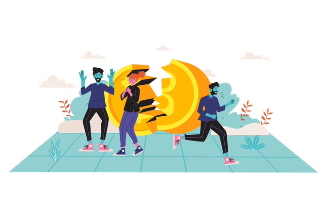 People running from bitcoin market crash Illustration