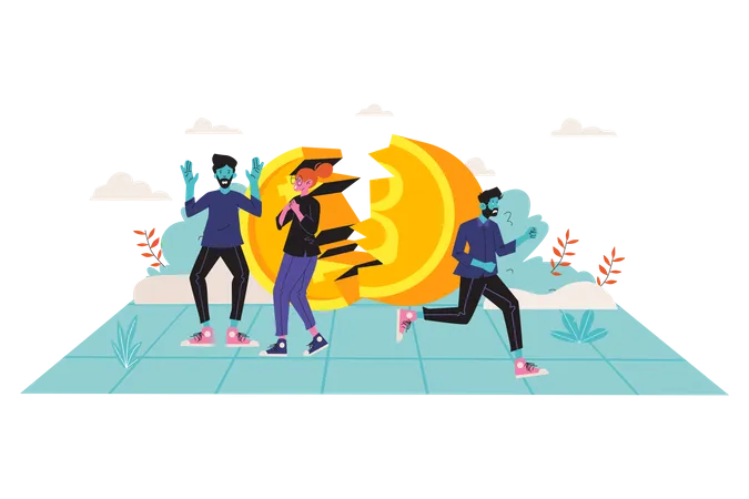 People running from bitcoin market crash  Illustration