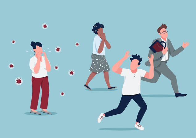 People running from contagious person in panic Illustration