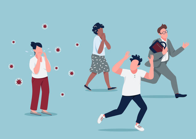 People running from contagious person in panic  Illustration