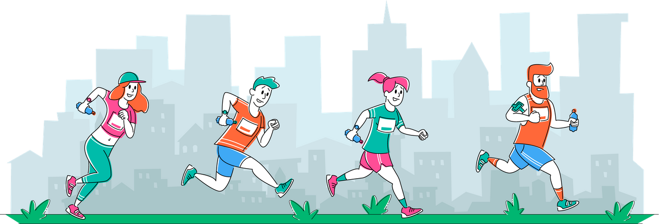 People running in marathon Illustration