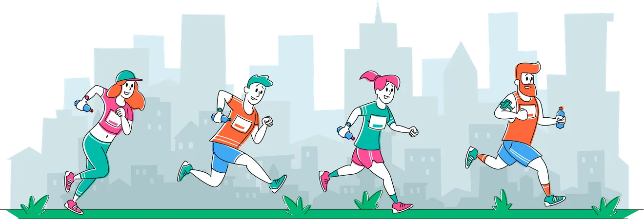 People running in marathon Illustration