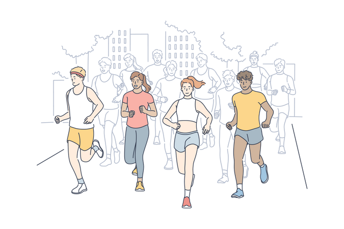 People running in marathon  Illustration
