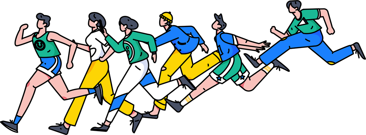 People Running in Marathon  Illustration