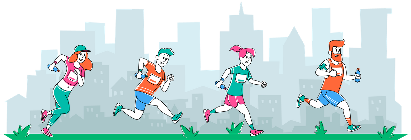 People running in marathon  Illustration