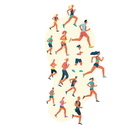 People running in marathon  Illustration