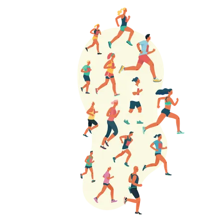 People running in marathon  Illustration