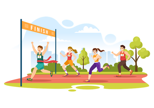 People running in Marathon Race  Illustration