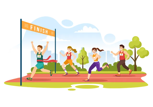 People running in Marathon Race  Illustration