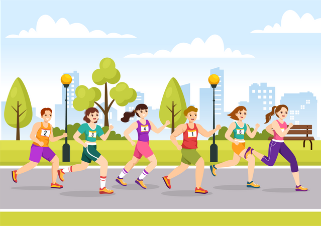 People running in Marathon Race  Illustration