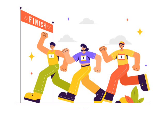 People Running in Marathon Race  Illustration