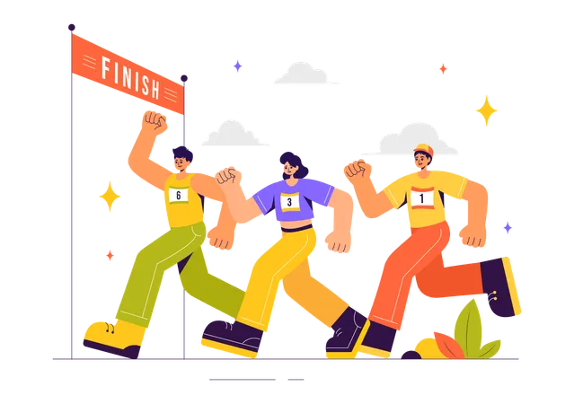 People Running in Marathon Race  Illustration