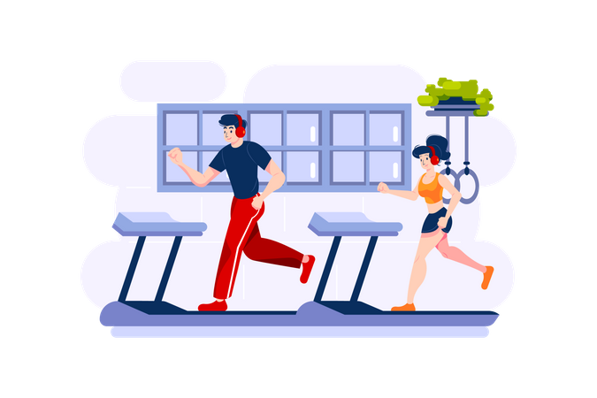 People running on treadmill Illustration